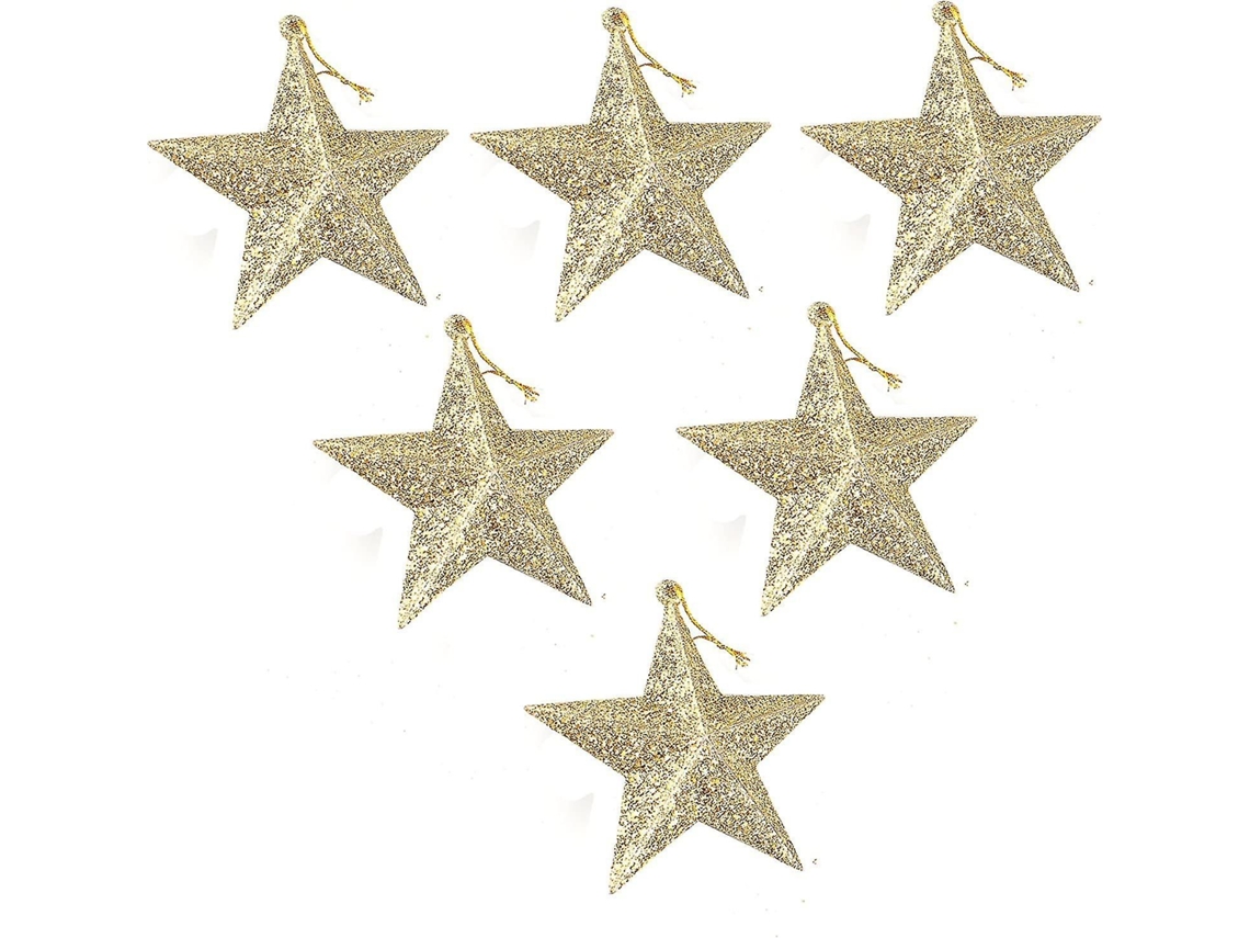 Pacote Com 6 Enfeites De Natal - Estrelas Douradas Brilhantes Pendentes De 3,5 Polegadas-zscy