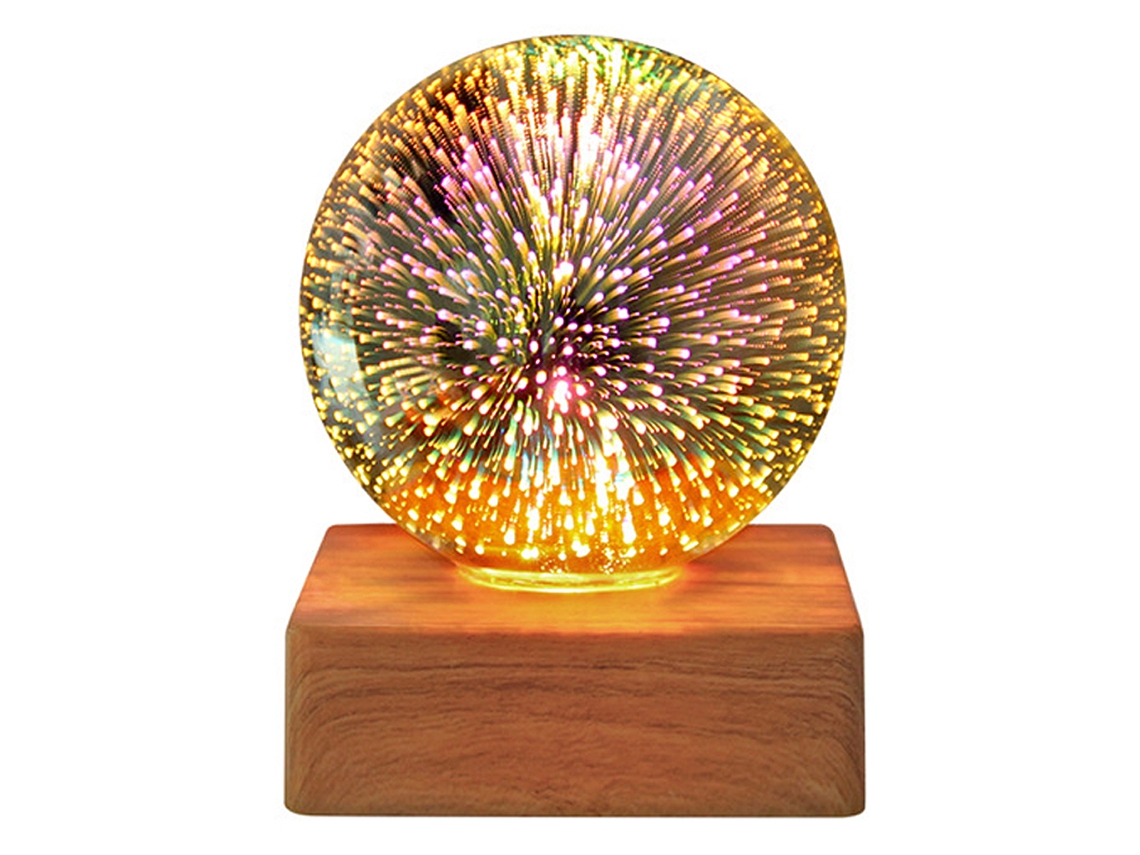 Luz Noturna Bola De Cristal Com Base De Madeira E Led 3d