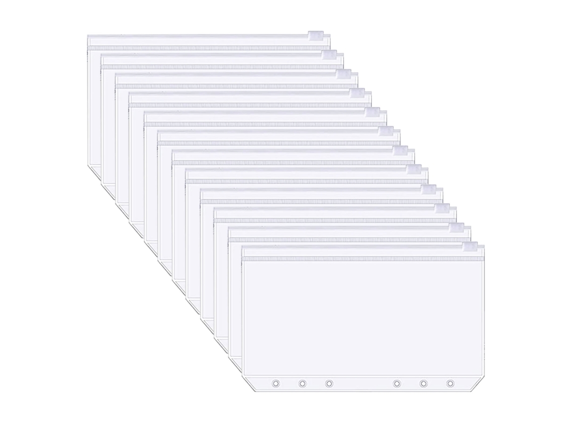 12 bolsas para pastas A6, com 6 buracos, PVC, para organização de documentos