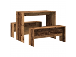 Conjunto de 3 Mesa Jantar e Banco Derivados de Madeira Velha MAISON EXCLUSIVE (175x129x90 cm)