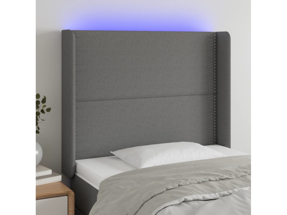 Cabecero con LED Tela 103x16x118/128 cm Gris Oscuro