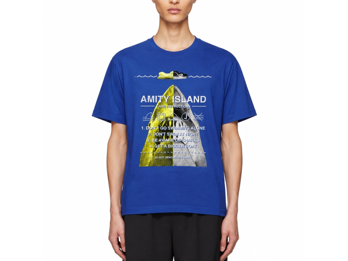 Rockinstone Jaws Movie Instruction Collage Solid Royal Adult T-shirt Size:xxl