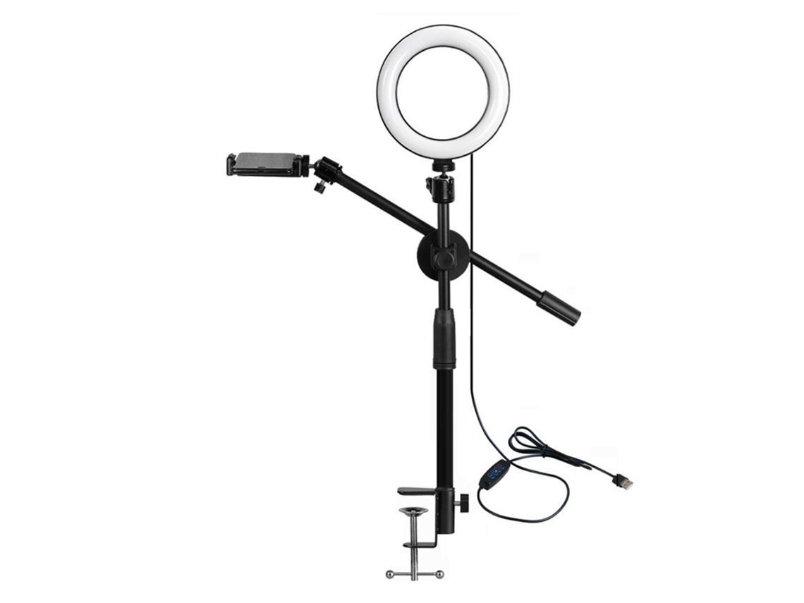 Aetheria suporte de Mesa para Celular e Câmera com Braço Ajustável, Luz de Preenchimento para Gravação e Transmissão Ao Vivo