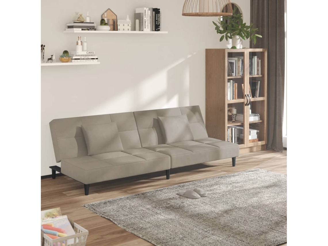 Vidaxl Sofá-cama 2 Lugares Com Duas Almofadas Veludo Cinzento-claro