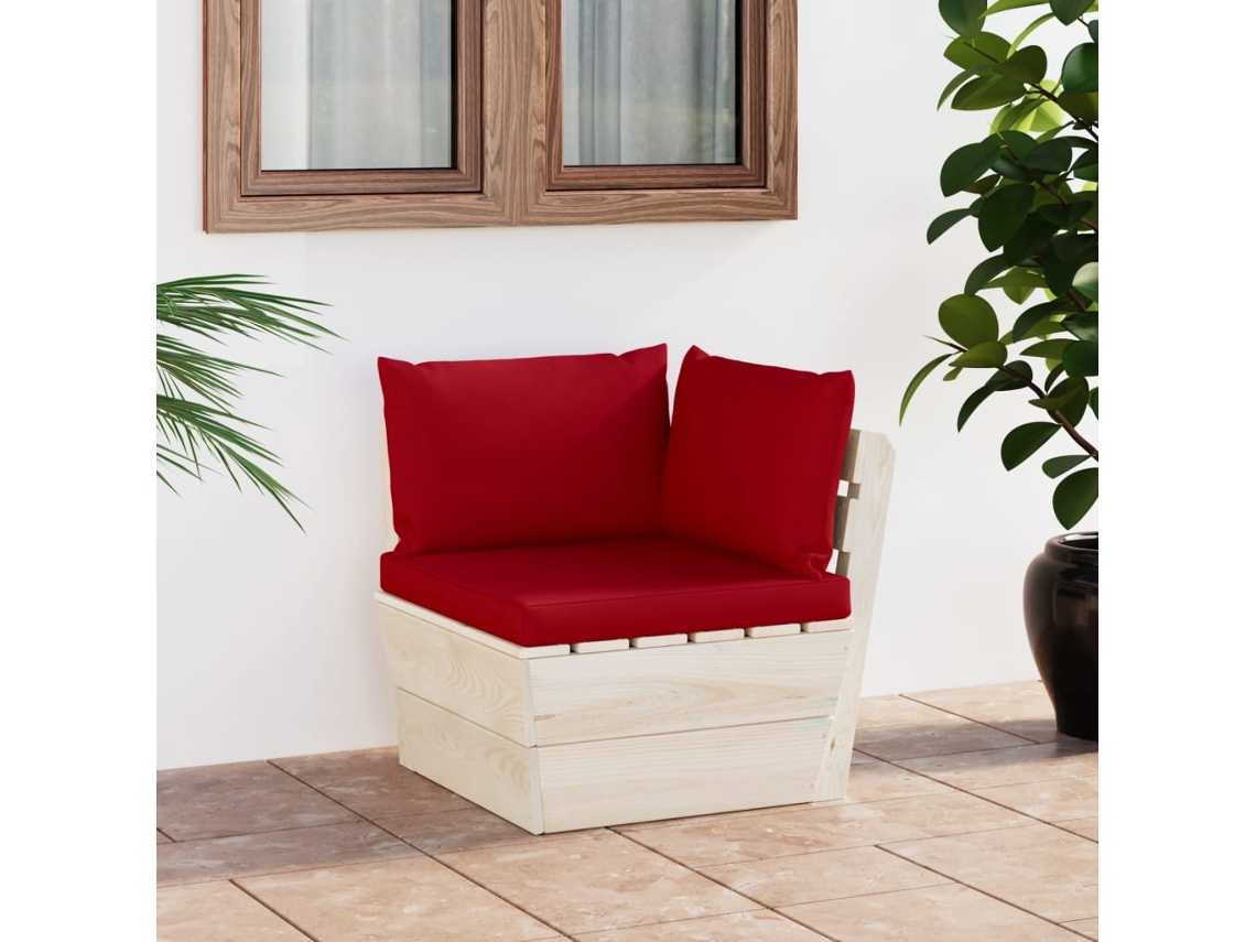 Vidaxl Sofá De Canto Paletes P/ Jardim Com Almofadões Abeto Impreg.