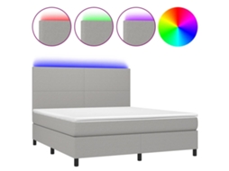 Cama Box Spring com Colchão e Led Tecido Cinza Claro MAISON EXCLUSIVE (180x200 cm)