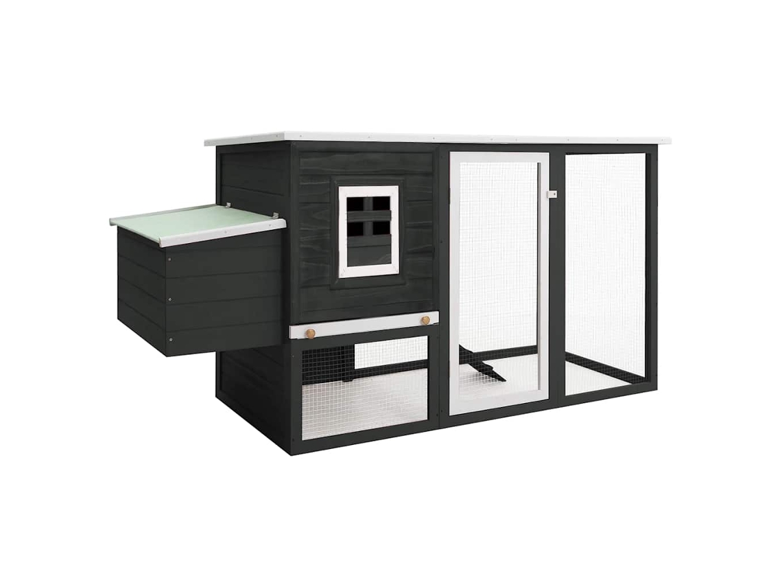 Vidaxl Galinheiro De Exterior Com Gaiola Para Ovos Madeira Cinzento