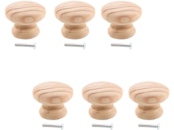 Fenical Conjunto De 6 Puxadores Madeira Para Portas Guarda Roupa, Estilo Nórdico, Redondos, Com Parafusos Inclusos Fácil