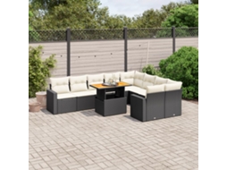 Vidaxl 10 Pcs Conjunto Sofás De Jardim C/ Almofadões Vime Pe Preto