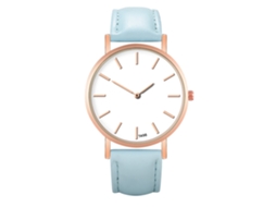 Relógio de Pulso com Pulseira de Couro Pu Design Simples Moda Espelho de Vidro Quartzo Azul Claro