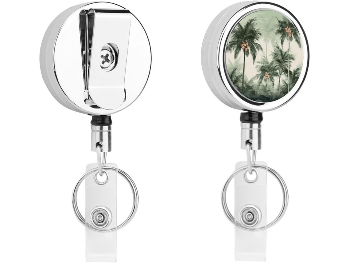 Porta Crachá Retrátil Com Estampa De Palmeira Tropical, Moderno E Durável, Em Metal, Com Cordão De Nylon De 68, 5cm 27 Para