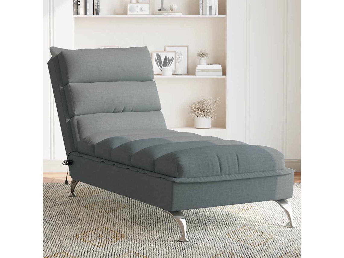 Espreguiçadeira Chaise Lounge de massagem com almofadas tecido cinza escuro