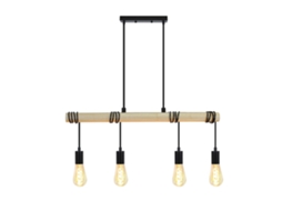 Pendente de Madeira Preta Diam.113Cm E27 Vintage Retro 4 Chamas Lâmpada de Cozinha Industrial para Cozinha Sala de Estar NETTLIFE