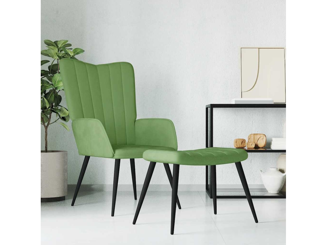 Vidaxl Cadeira De Descanso Com Banco Veludo Verde-claro