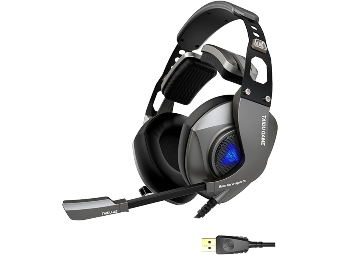 Fones de Ouvido para Jogos Usb com Microfone com Luz Colorida Ajustável Sobre a Orelha com Fio e Controles de Som JIAPEI (preto)