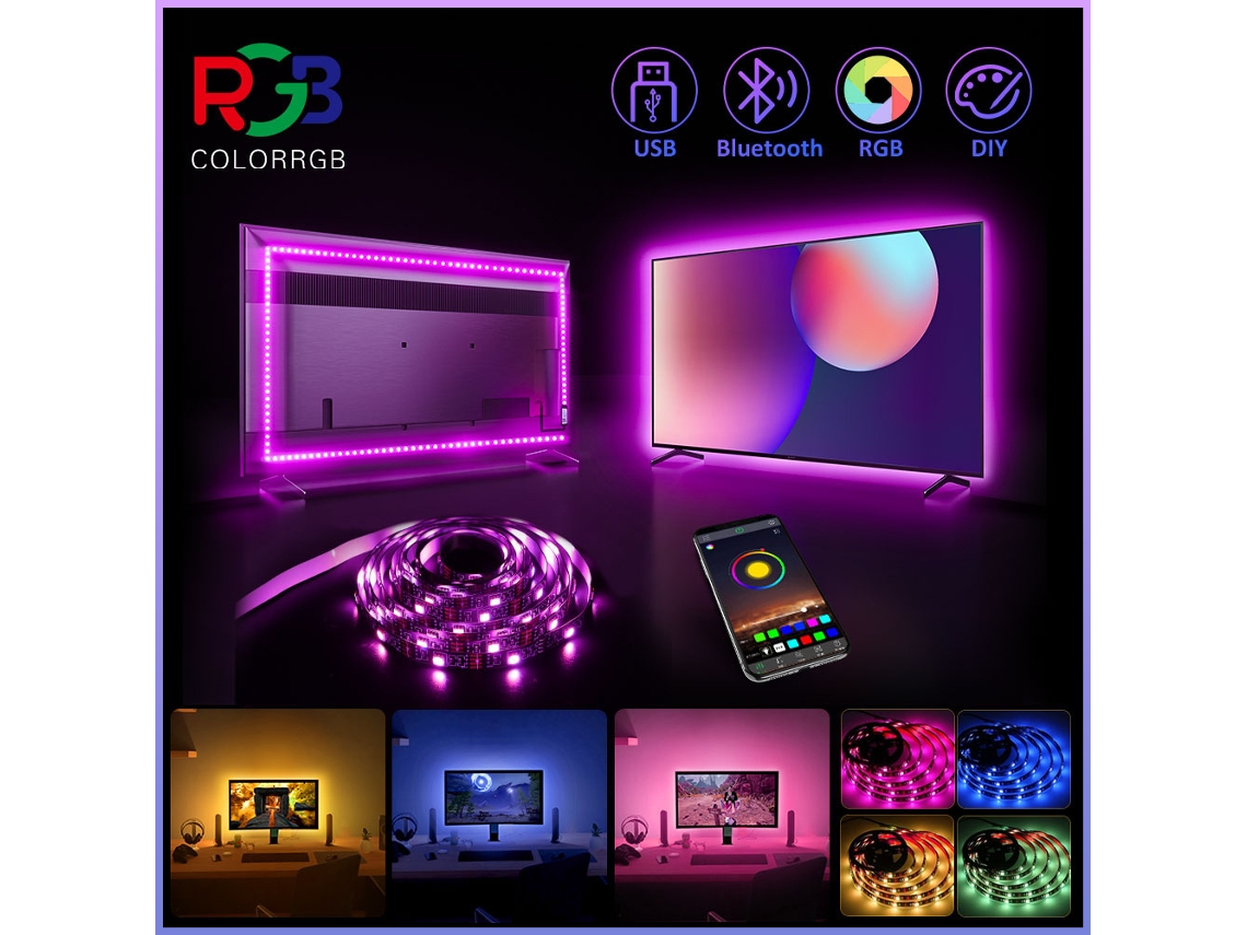 Luzes Led de 4 Metros para Tvs 32 a 55 Polegadas, Iluminação Rgb na Parte Traseira da Tv BRILVIBERA