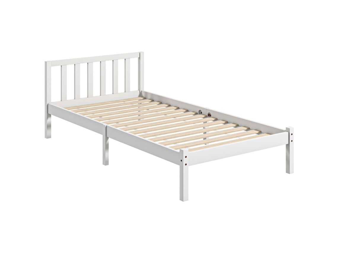 Estrutura de cama de madeira maciça, 90x190cm, solteiro, com cabeceira e estrado de ripas, para crianças e adultos