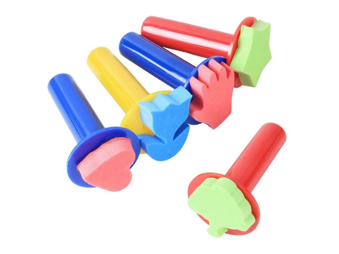5 Selos de Esponja com Formas Bonitas e Manípulo de Plástico para Pintura Infantil
