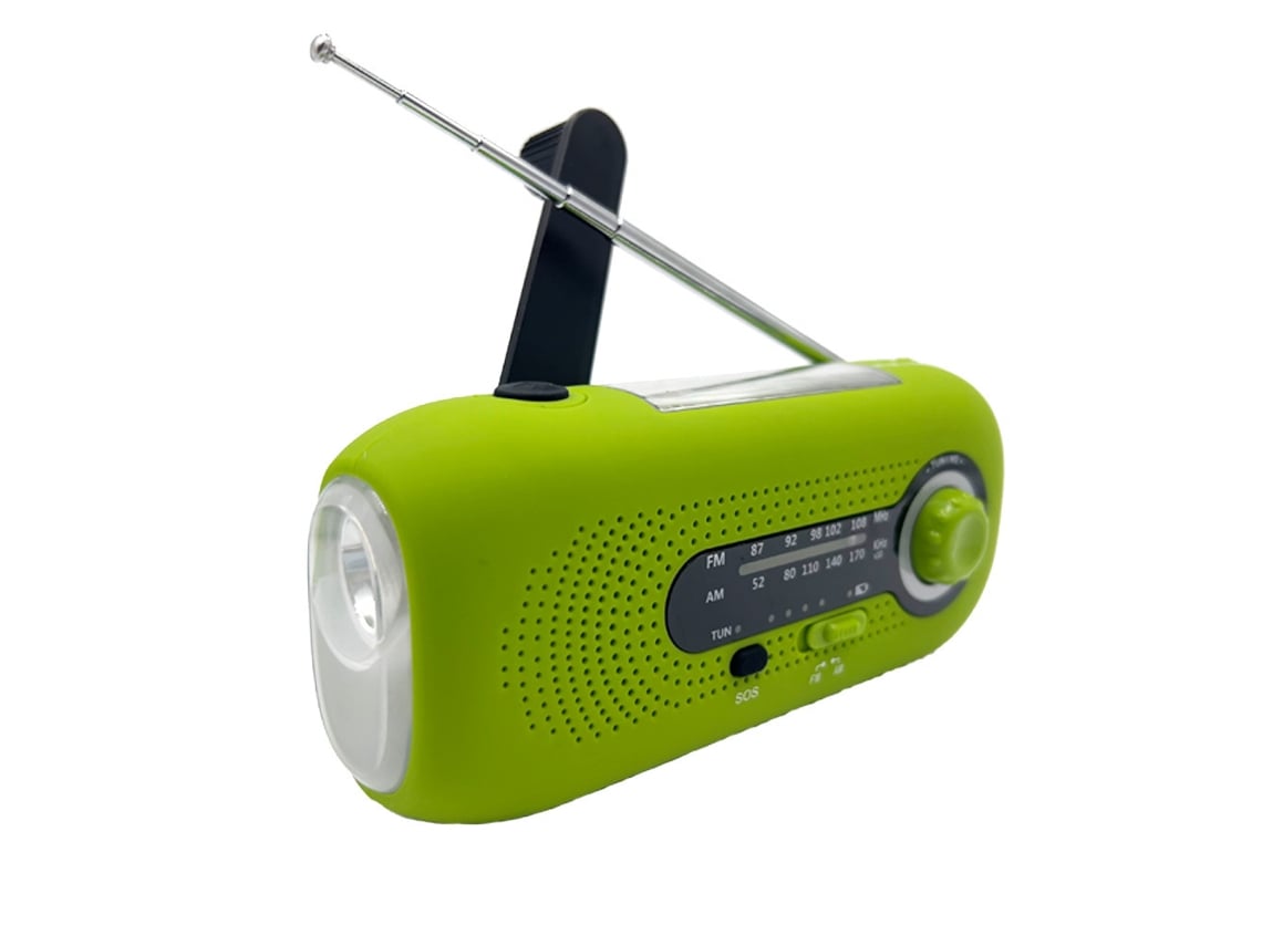 RÁDIO DE EMERGÊNCIA AQUAFORGE com células solares e manivela, 2000mah, portátil, am/fm, verde
