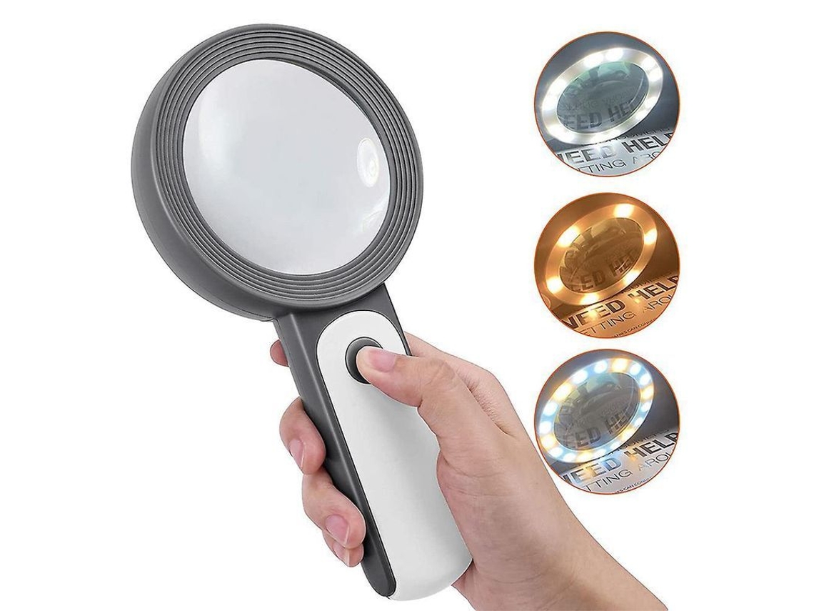 2026rebe lupa com Luz Led, Lupa Manual Iluminada de 30x para Leitura, Idosos e Degeneração Macular, Lente de Vidro