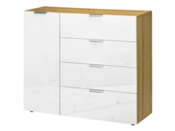 Aparador com 4 gavetas, porta e prateleiras ajustáveis S/MARCA (105x35x92 cm, branco e natural)