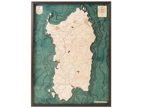 Mapa 3D com Moldura Sardenha L Madeira Multicolorido 61X6X81 Cm CUTTING BROTHERS