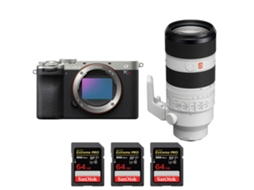 A7cr Prateado + Fe 70 200mm F/2.8 Gm Oss Ii + 3 Sandisk 64gb Uhs ii 300mb/s Máquina Fotográfica Híbrida + Ebook Pricedirect SONY