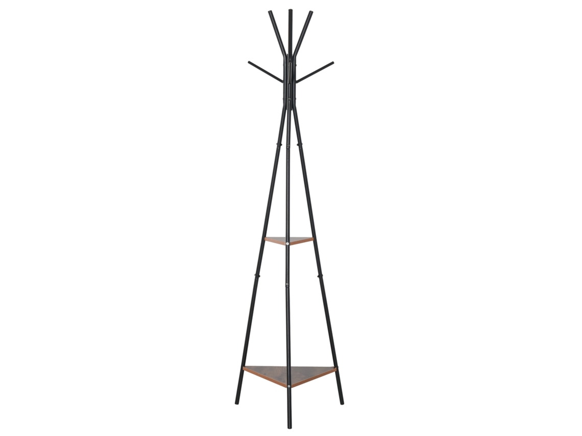 Cabide Industrial Preto 52x46x182h Cm, Tripé, 2 Prateleiras, 6 Ganchos. Ge