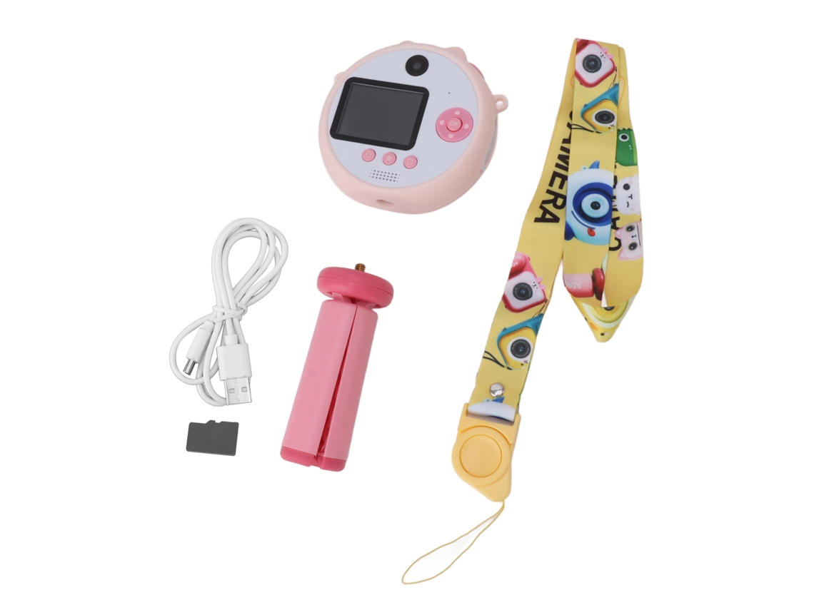 Câmera Selfie Infantil 2 Polegadas Hd Ips Lentes Duplas 48mp 32gb com Tripé Rosa