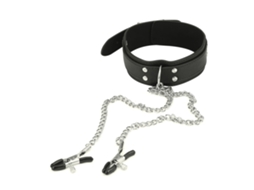 Collar De Restrição De Couro Pu Com Pinças De Mamilos Para Jogo Bdsm Ferramenta Sexual