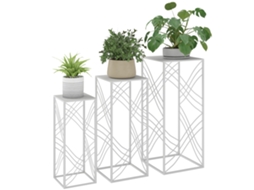 Conjunto 3 Suportes De Flores Metálicos Empilháveis, Alturas 50/60/70 cm, Interior Exterior, Branco
