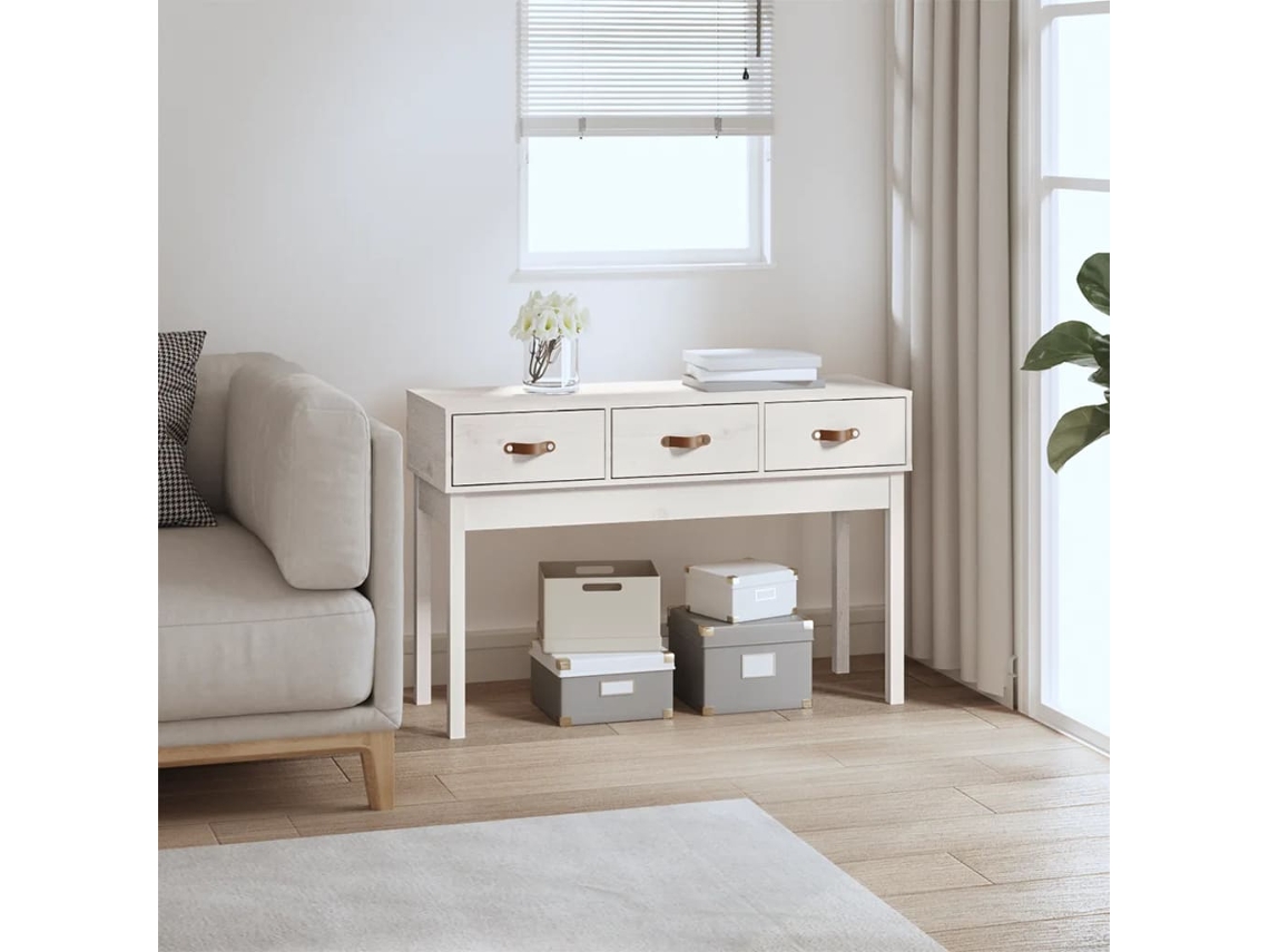 Vidaxl Mesa Consola 114x40x75 Cm Pinho Maciço Branco