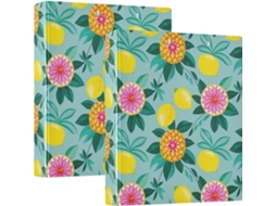 Pasta de Mesa Camada Dura com Estampa de Frutas em Tons Limão e Azul, 3,8cm 1,5 Polegadas, Três Carimbos e Prancheta