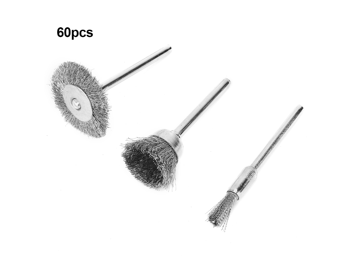 Kit com 60 peças de escovas de aço e latão para polimento, acessórios para ferramentas elétricas