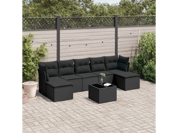 8 Pcs Conjunto Sofás De Jardim Com Almofadões Vime Pe Preto Dkd Home Decor