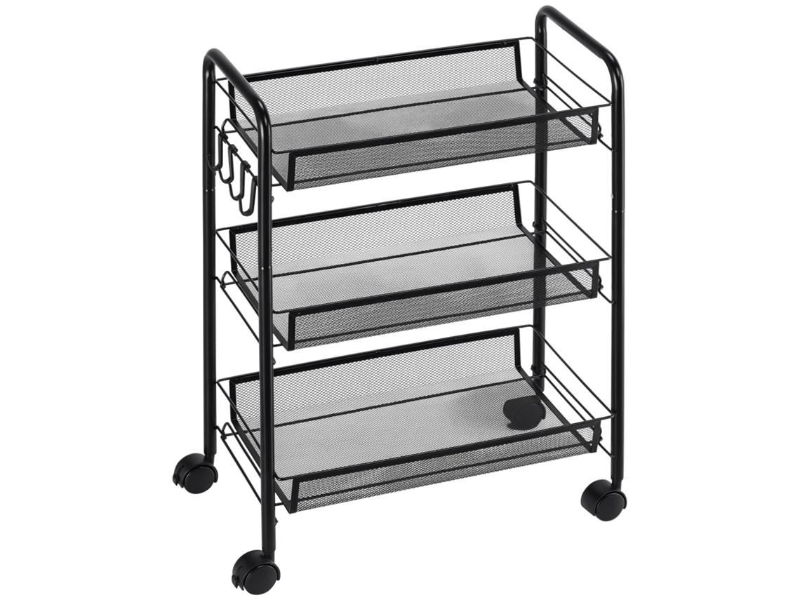 Carrinho 3 Níveis Com Cestos, 45x26,5x63cm, Cor Preta