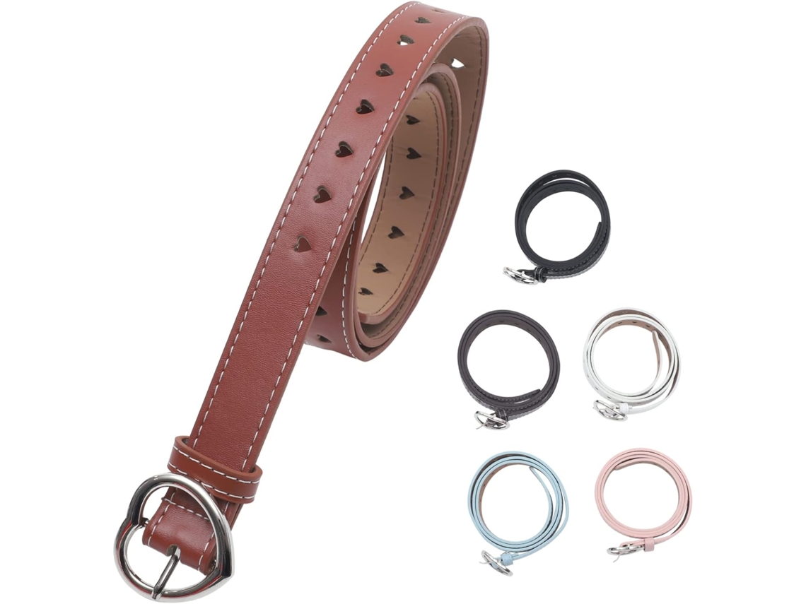 De 6 Cintos Finos De Couro Sintético Com Fivela Em Formato De Coração, Cintos Elegantes Para Vestidos E