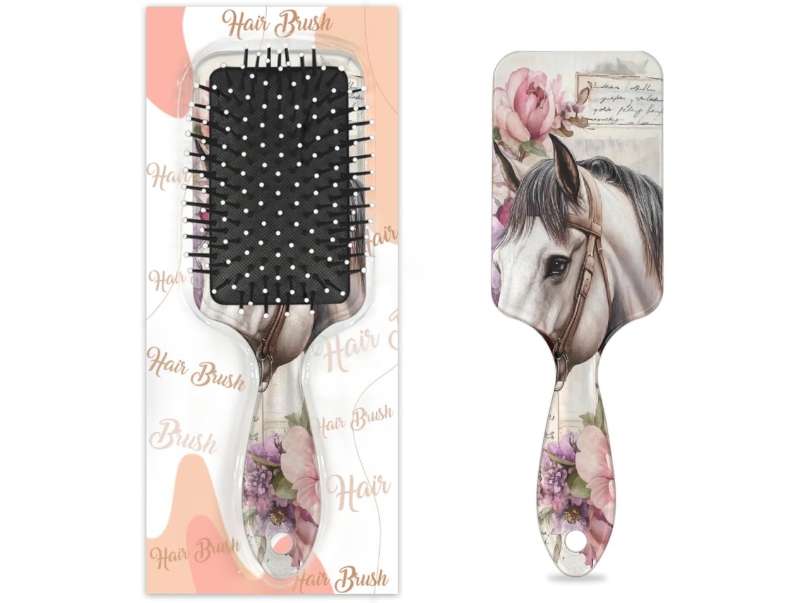 Escova Desembaraçante Para Cabelos Molhados E Secos, Com Estampa Floral, De Cavalo, Aquarela E Flores Vintage Pente Com