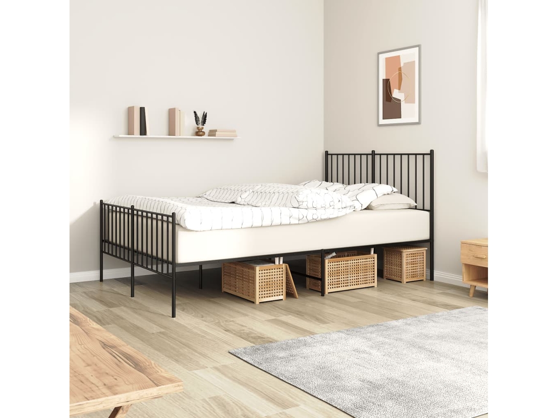 Vidaxl Estrutura De Cama Com Cabeceira E Pés 120x190 Cm Metal Preto