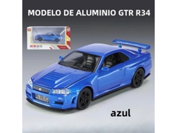 (azul) Miniatura Do Nissan Gtr34 Em Escala 1:32, Com Luzes E Efeitos Sonoros Realistas, Feita Em Metal Fundido.