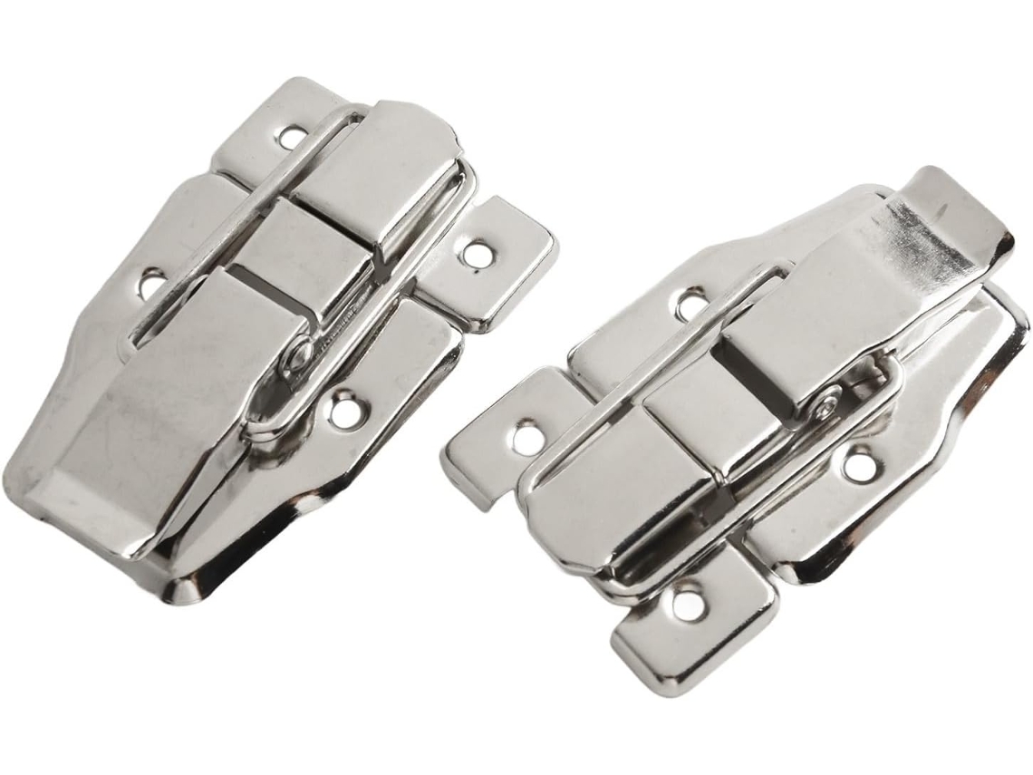 Conjunto De Duas Travas Ferro Com Fecho Alternância Prateado, 78x48mm, Para Malas, Caixas De Ferramentas, Baús E
