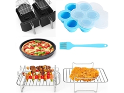 Acessórios Para Airfryer Com Cesto Duplo, Airfryer Antiaderente Com Forma Para Pizza, Suporte Para Espetos, Cortador De Ovos E Escova