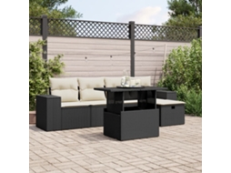 Vidaxl 6 Pcs Conjunto Sofás De Jardim C/ Almofadões Vime Pe Preto