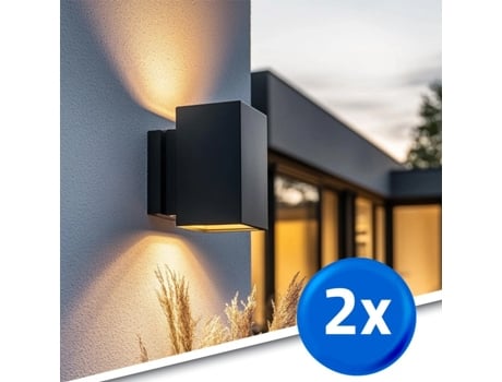Aplique De Parede Led Solar Up Down Para Exteriores Modelo Longo E Reto | Proteção IP54 | Conjunto De 2 Unidades Rextech