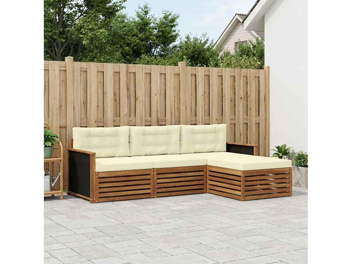 Vidaxl Conjunto De Sofás Para Exterior 4 Pcs Natural E Creme Poliéster