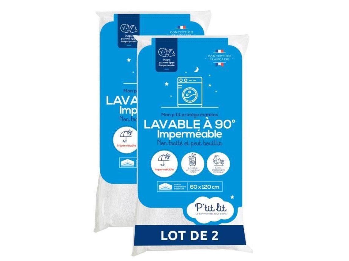 Conjunto De 2 Protetores De Colchão Para Bebê 60x120 Cm Protetor Impermeável E Micro Respirável Lavável A 90°c Flexível E Silencioso Ptit Lit