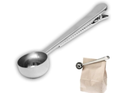 Medidor De Café Com Prendedor Saco, Colher Medidora Para Moído E Em Grãos, Aço Inoxidável.