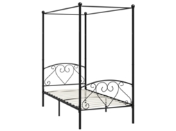 Cama De Solteiro | Cama De Adulto | Estrutura De Cama Com Dossel Metal Preto 90x200 Cm Wsd855128