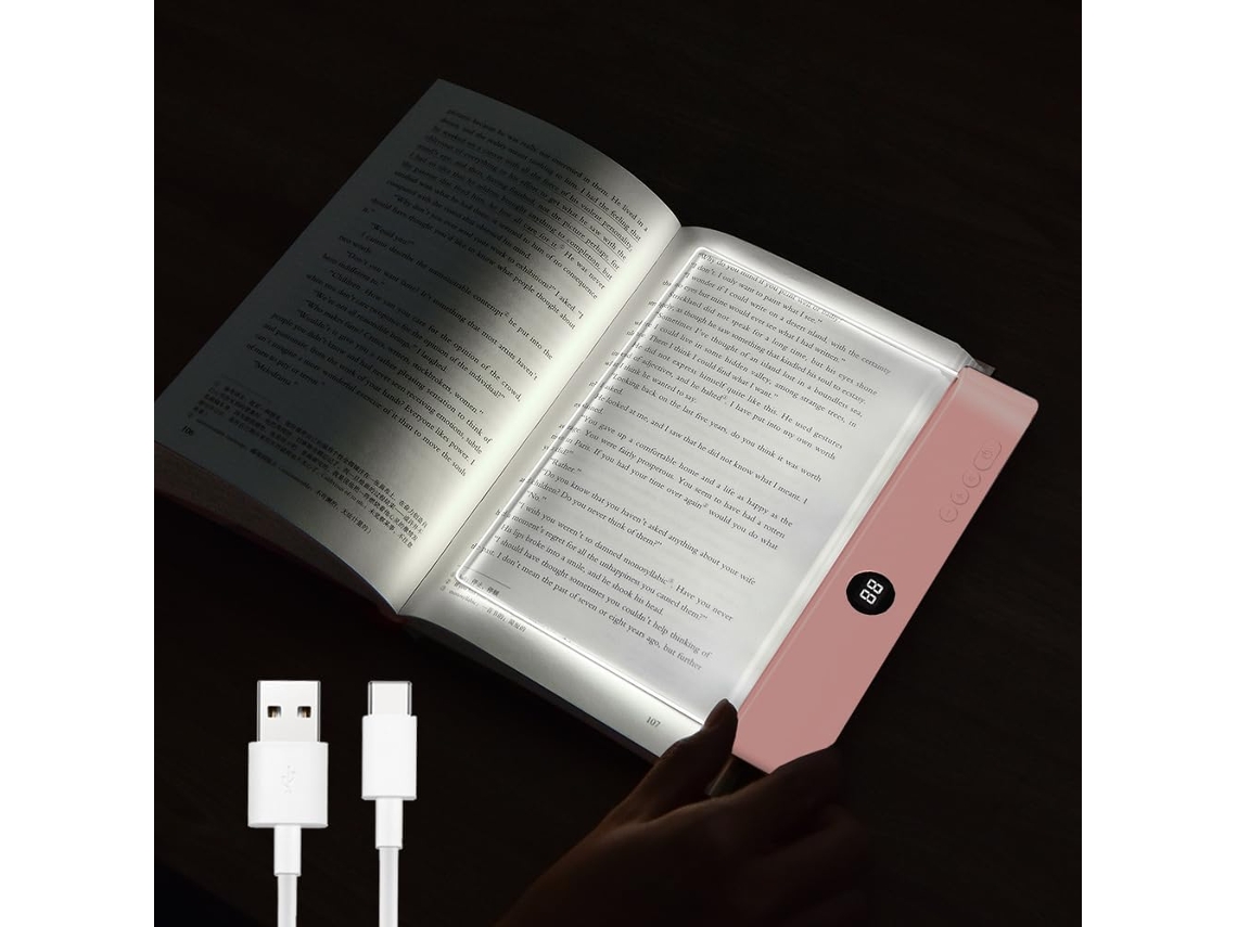Luz De Leitura Recarregável Com Led Transparente, 3 Cores E Temporizador, Painel De Luz Regulável Para Leitura Páginas Inteiras Na Cama À Noite, Ff