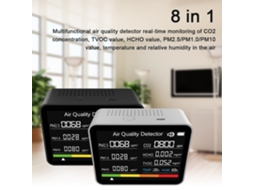 Detector de Qualidade do Ar 8 em 1 com Co2 Pm2.5 Hcho Tvoc Temperatura Umidade para Casa Escritório Carro S/MARCA